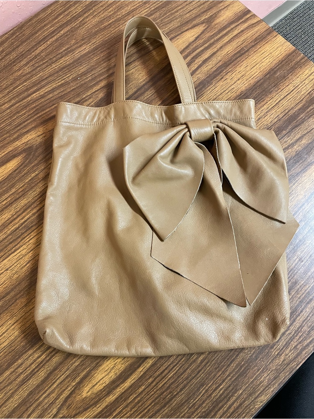 RED Valentino Tan Leather Tote with Signature Bow